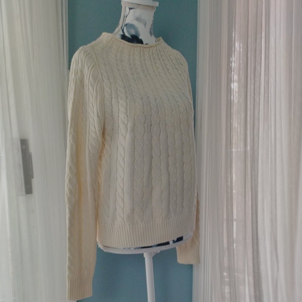 Cotton-Blend Cable Knit Sweater, XS